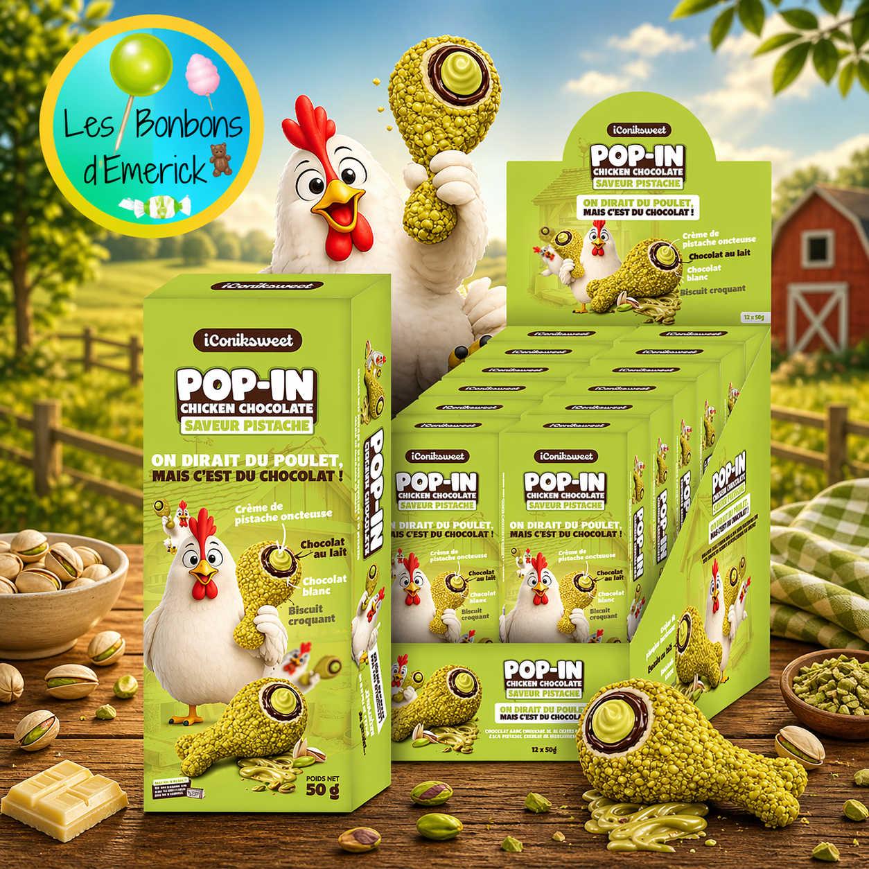 POP-IN Chicken Chocolate – Saveur Pistache 50g - (à l'unité)