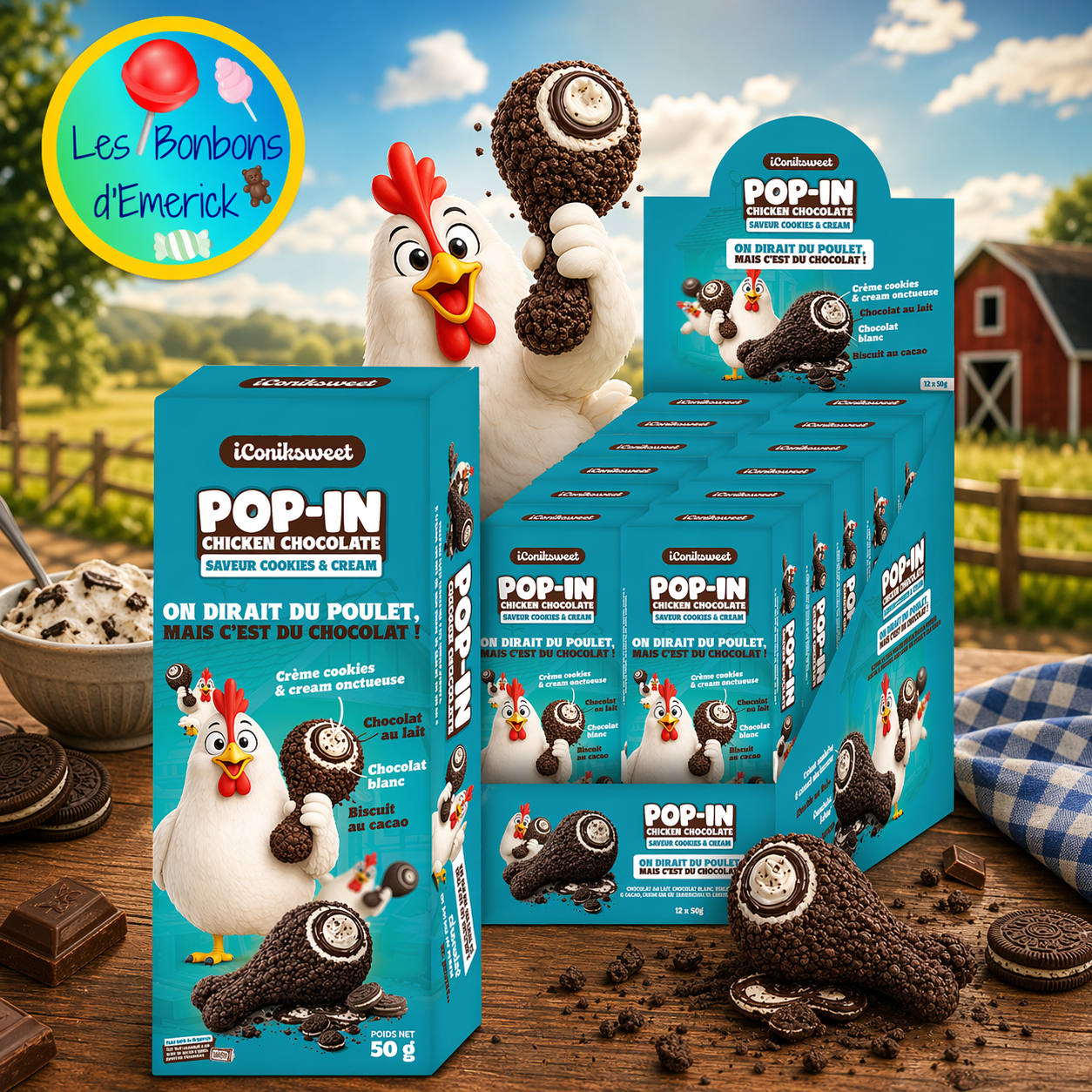 POP-IN Chicken Chocolate – Saveur Cookies & Cream 50g - (à l'unité)