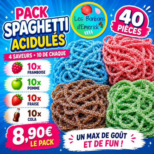 🍭 Pack Spaghetti Acidulés – 40 pièces | 4 saveurs
